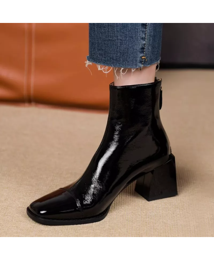 Vintage Chelsea Boots for Women – Square Toe Thick Heel Ankle Booties