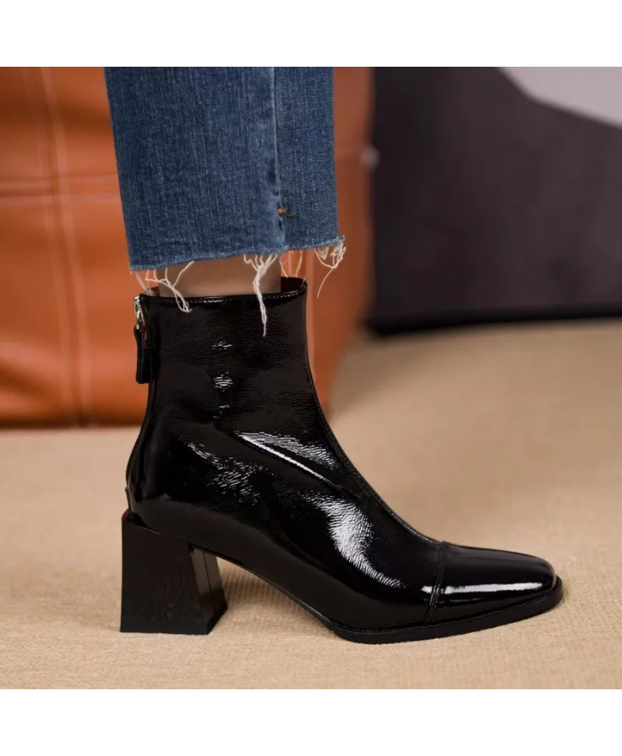 Vintage Chelsea Boots For Women – Square Toe Thick Heel Ankle Booties
