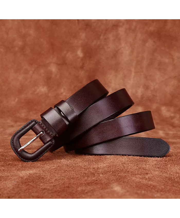 2.3CM Genuine Leather Thin Belt with Copper Buckle for Women