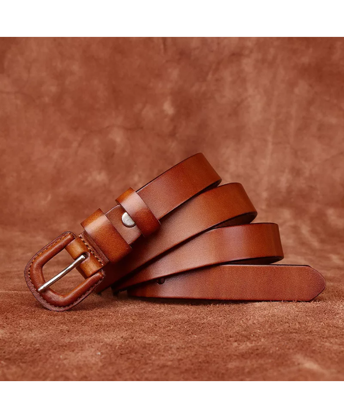 2.3CM Genuine Leather Thin Belt With Copper Buckle For Women