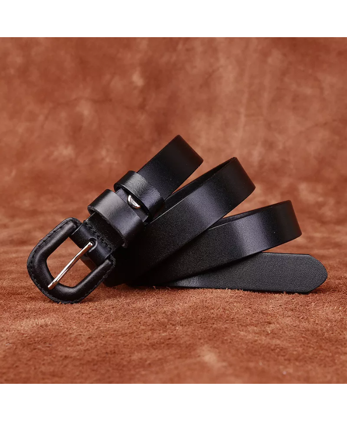 2.3CM Genuine Leather Thin Belt With Copper Buckle For Women