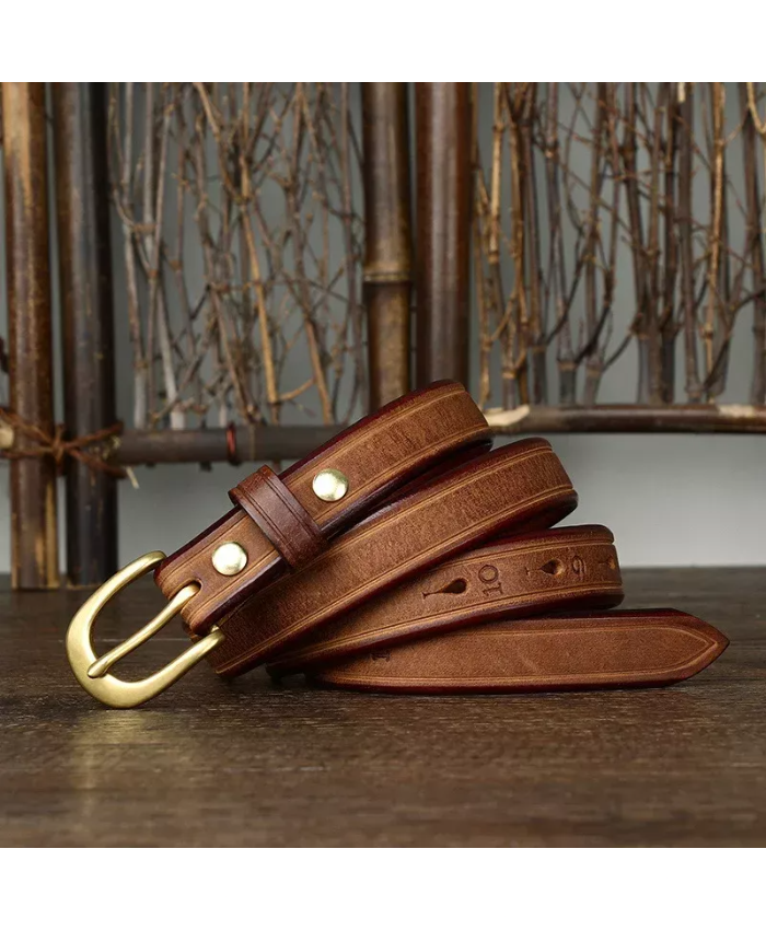 2.4CM Cowhide Leather Belt With Copper Buckle For Women