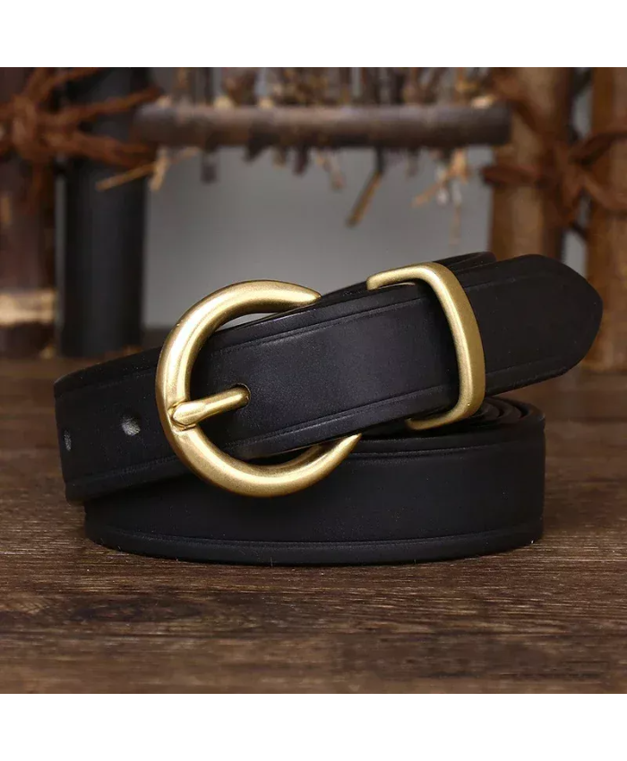 2.4CM Cowhide Leather Belt With Copper Buckle For Women