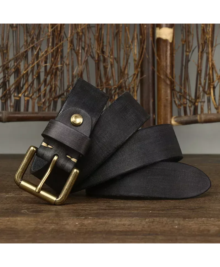 3.8CM Pure Cowhide Leather Belt For Men – Vintage Style