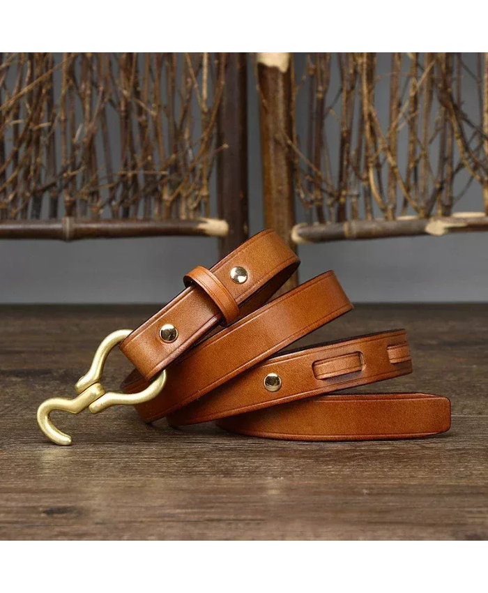 2.0CM Genuine Cowhide Leather Hook Belt for Women
