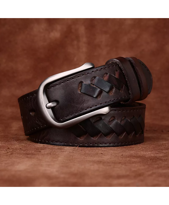 3.3CM Thick Cowhide Leather Braided Belt for Men