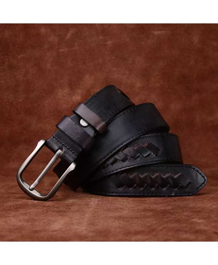 3.3CM Thick Cowhide Leather Braided Belt for Men