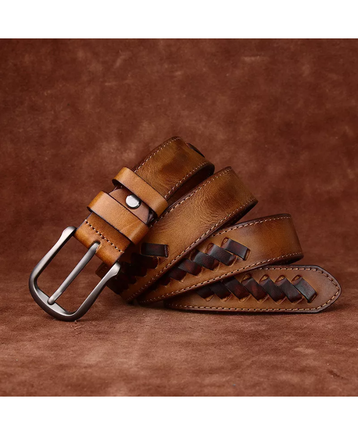 3.3CM Thick Cowhide Leather Braided Belt for Men