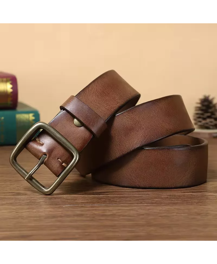 Luxury Genuine Leather Belt for Men – Soft Casual Black Belt with Copper Buckle