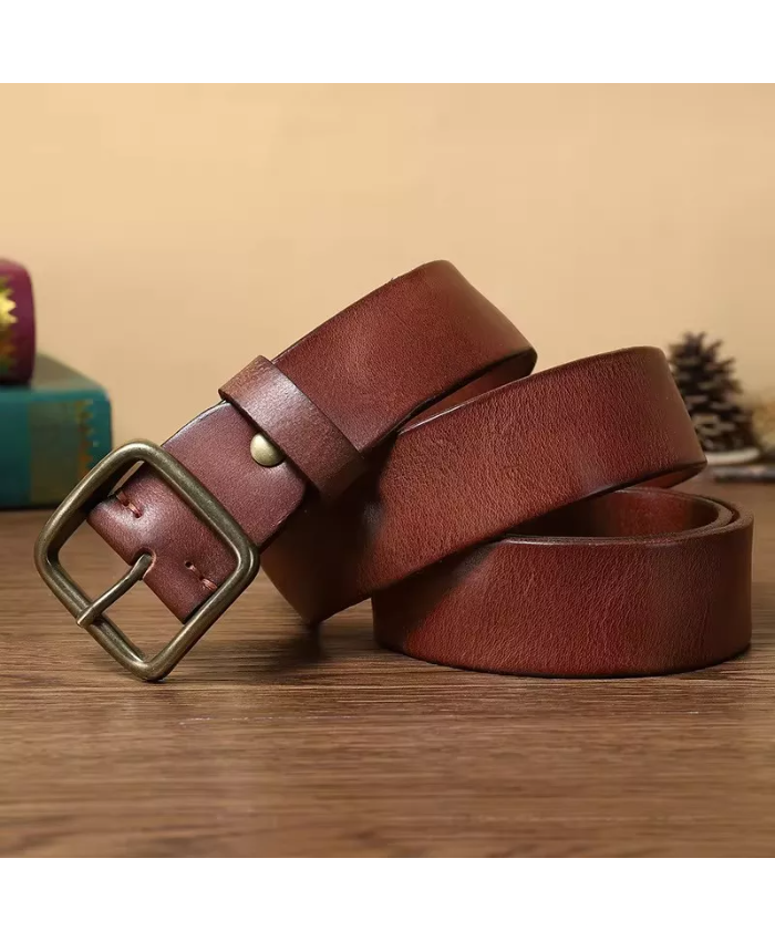 Luxury Genuine Leather Belt for Men – Soft Casual Black Belt with Copper Buckle
