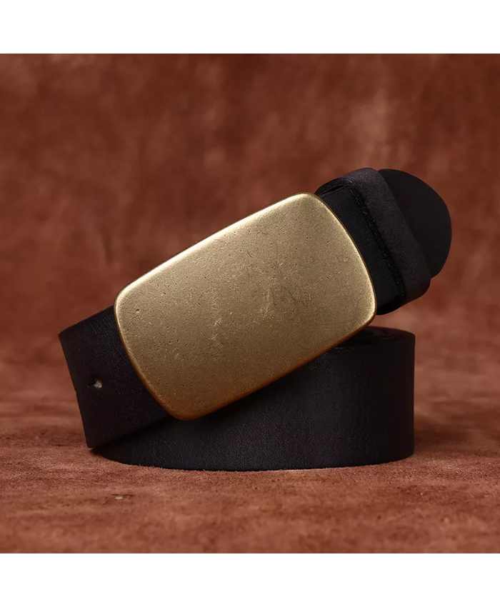 Luxury Genuine Leather Belt for Men – Brass Pin Buckle Strap