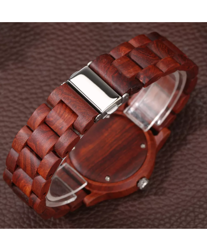 Elegant Full Wood Quartz Men’s Wristwatch with Rose Gold Accents