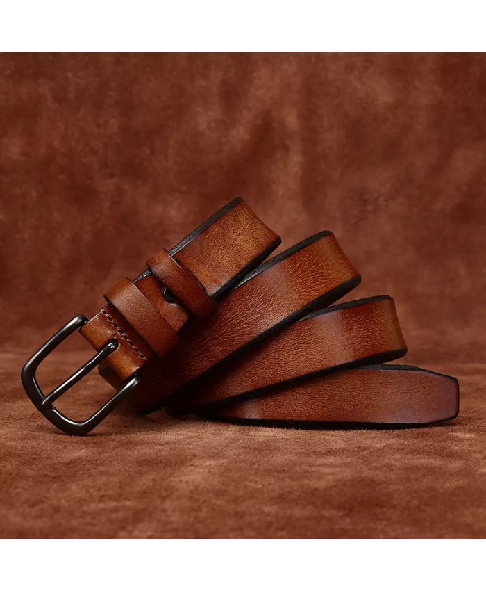 Vintage Style 2.8CM Genuine Leather Women’s Belt – Elegant Brown Waistband