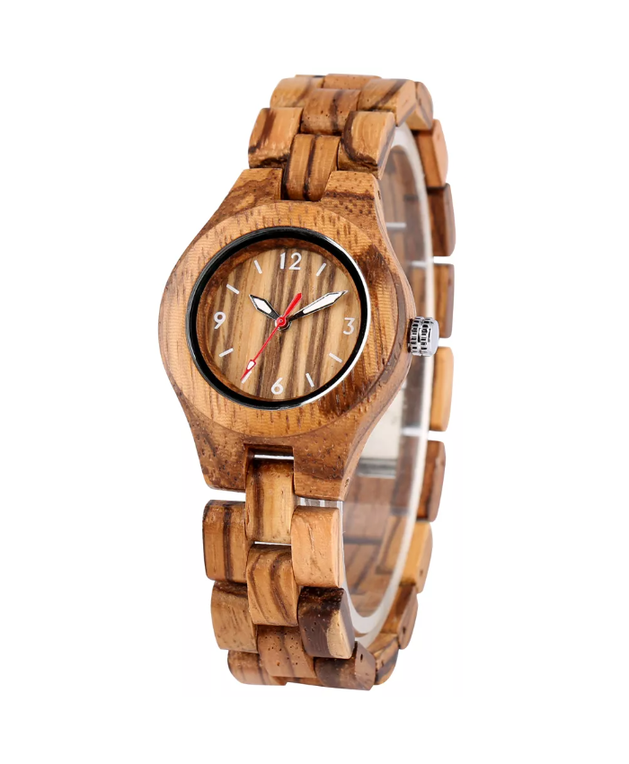 Women’s Wooden Quartz Watch with Zebrawood & Bamboo Band