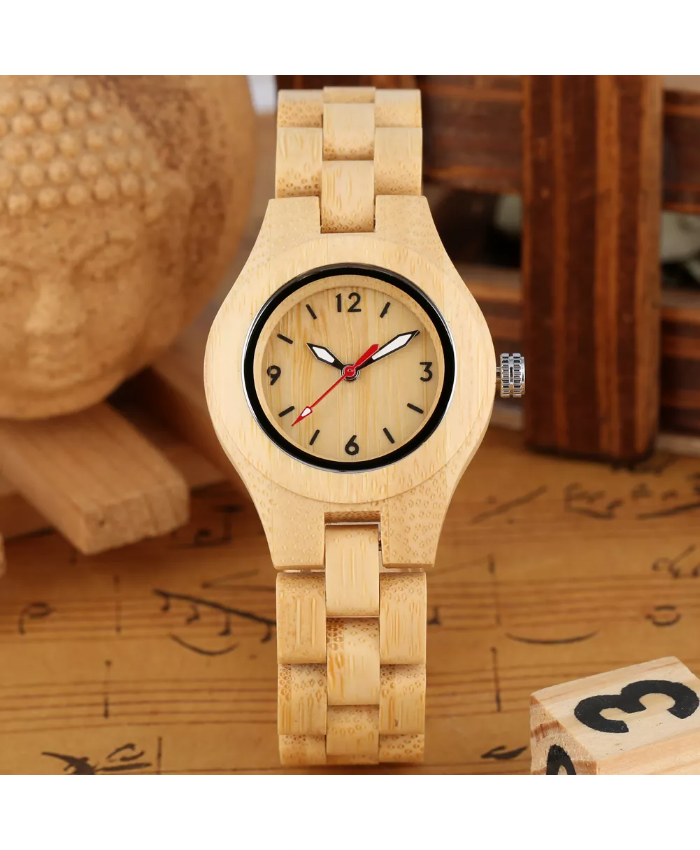 Women’s Wooden Quartz Watch with Zebrawood & Bamboo Band