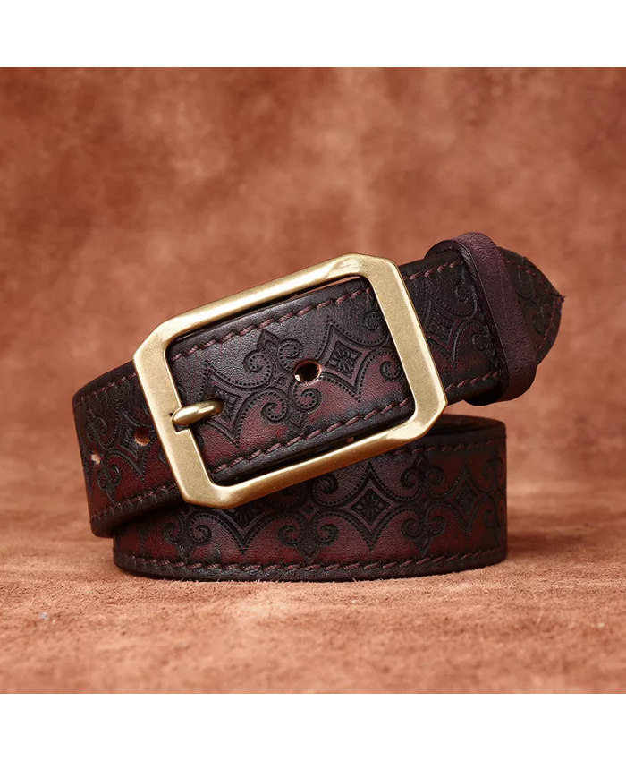 3.8CM Thick Cowhide Leather Belt With Brass Buckle For Men