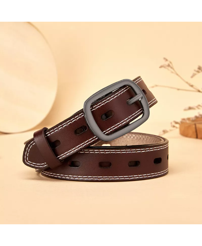 Narrow Leather Belt for Women – Brown Buckle Stylish Waistband