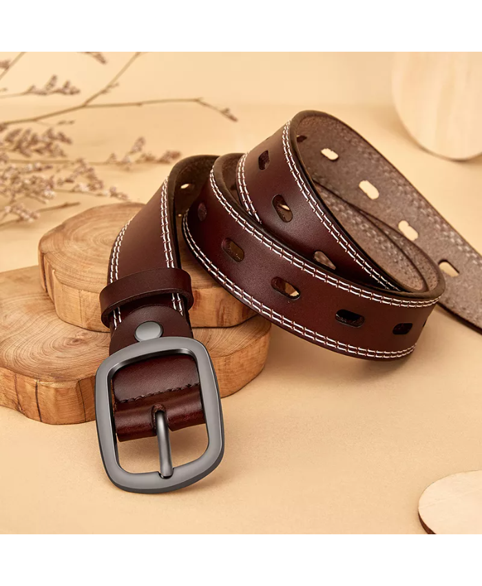 Narrow Leather Belt For Women – Brown Buckle Stylish Waistband