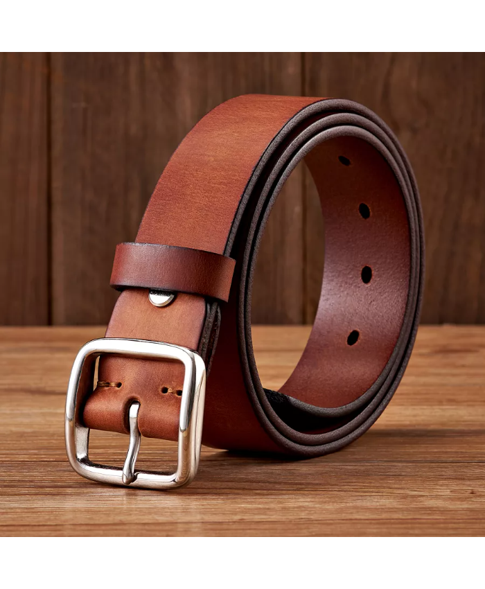 Men’s Genuine Leather Cowhide Belt with Stainless Steel Buckle