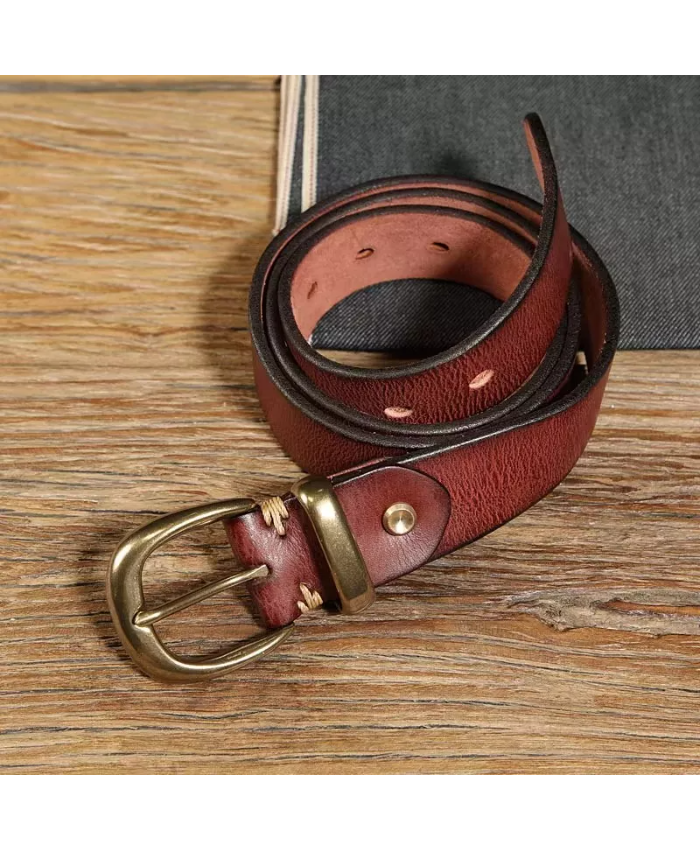 Women’s Vintage Genuine Leather Belt with Copper Buckle