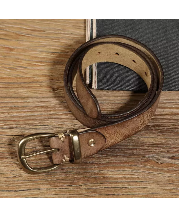 Women’s Vintage Genuine Leather Belt with Copper Buckle