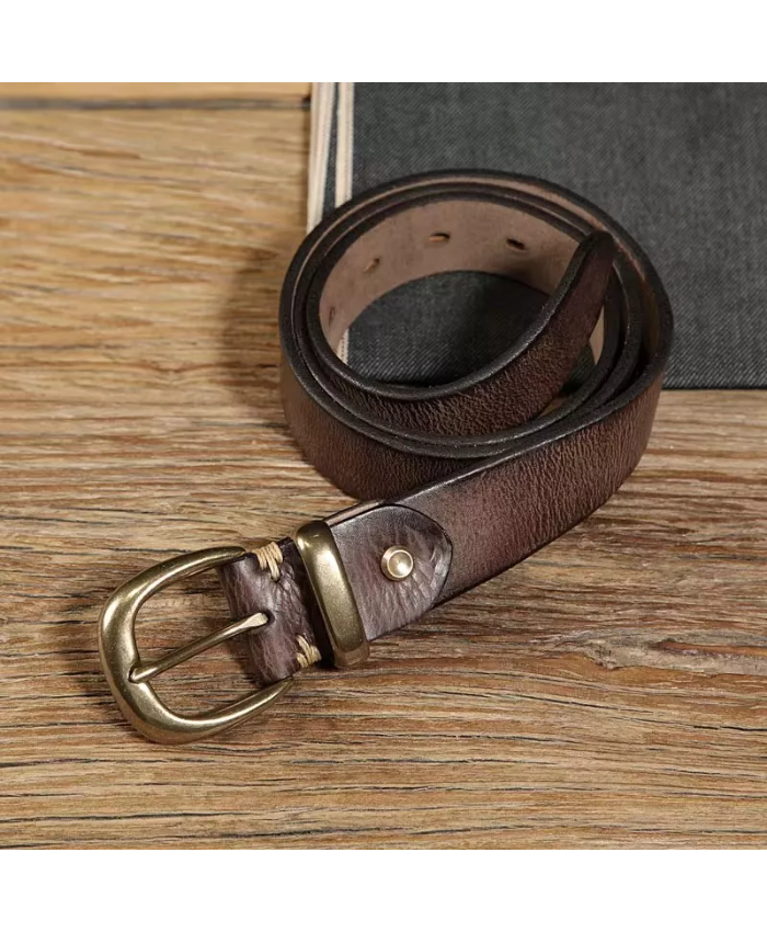 Women’s Vintage Genuine Leather Belt With Copper Buckle