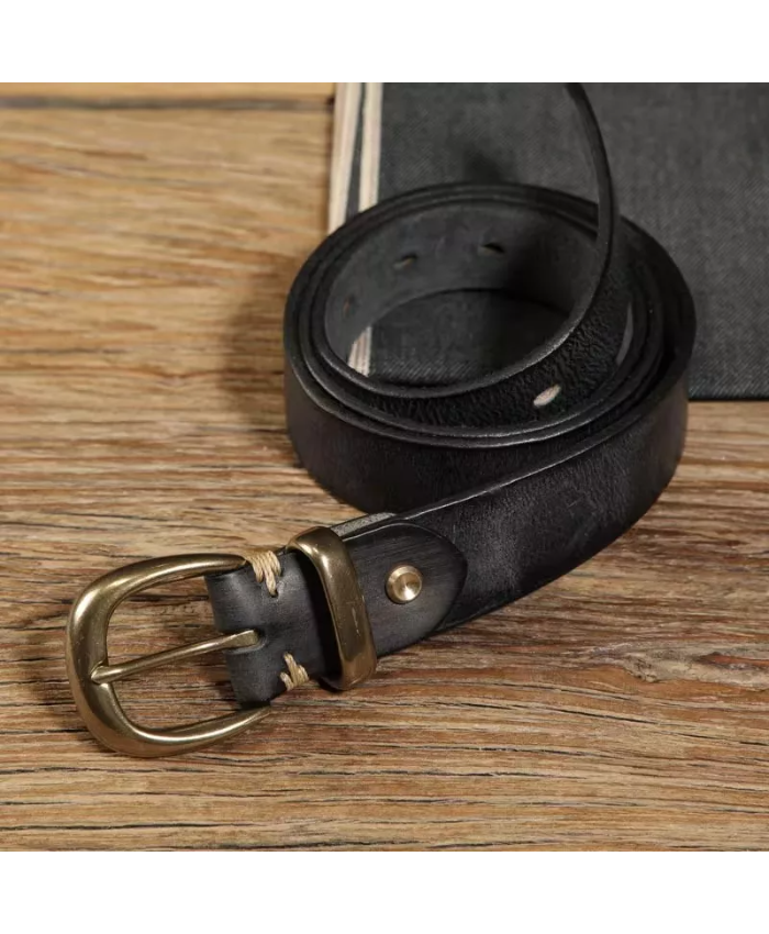 Women’s Vintage Genuine Leather Belt with Copper Buckle