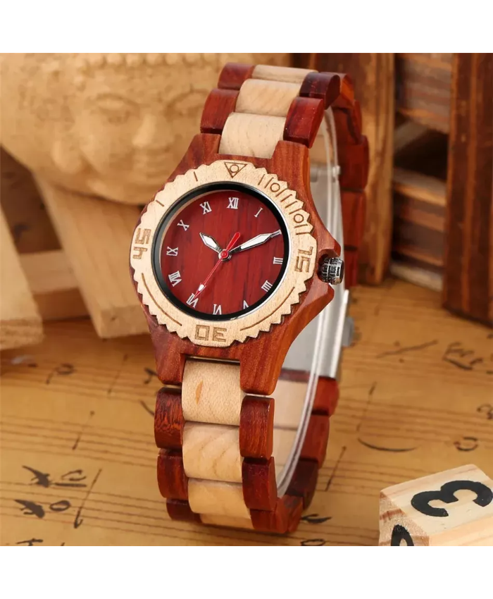 Elegant Wooden Women’s Quartz Bangle Watch With Roman Numerals