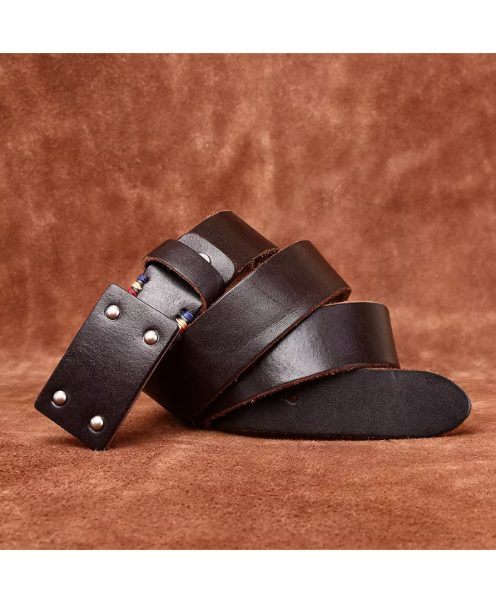 3.8CM Genuine Leather Cowboy Belt With Copper Buckle For Men