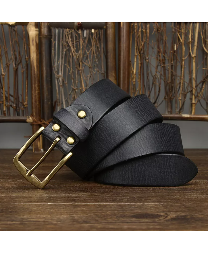 3.8CM Genuine Leather Casual Belt For Men With Copper Buckle