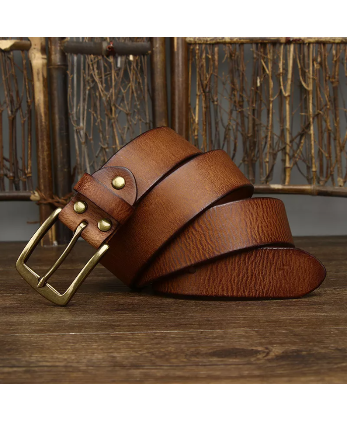 3.8CM Genuine Leather Casual Belt for Men with Copper Buckle