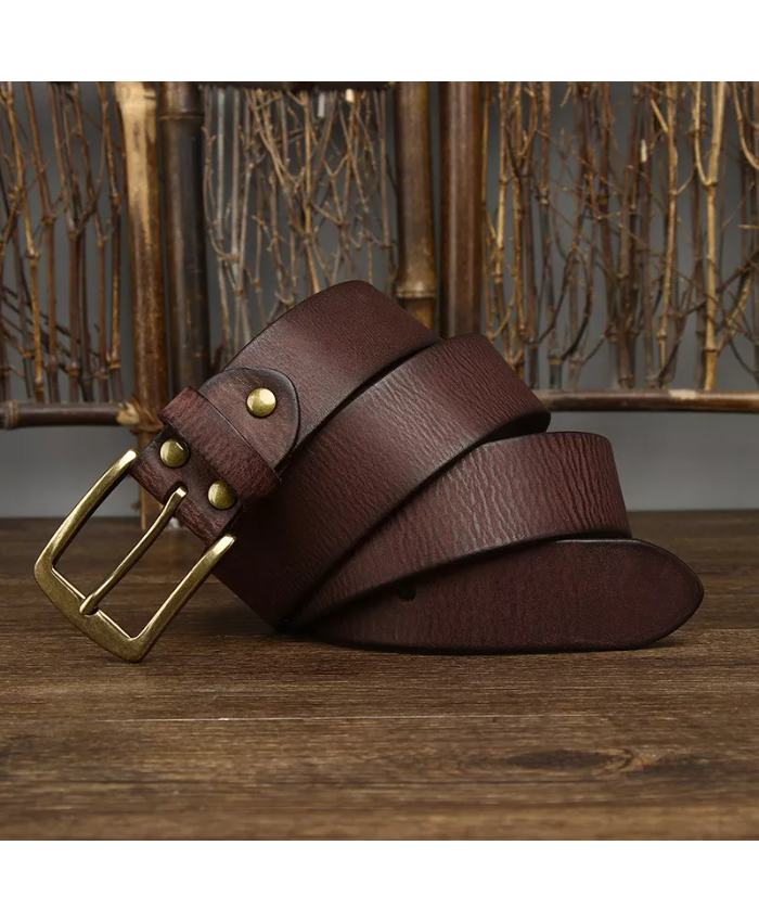 3.8CM Genuine Leather Casual Belt For Men With Copper Buckle