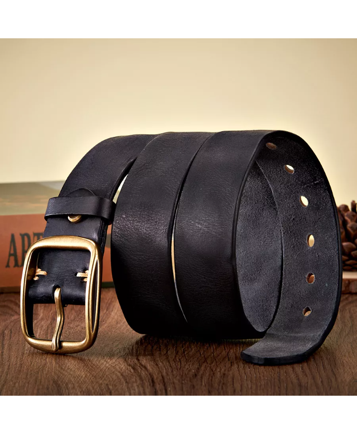 Genuine Thick Leather Cowboy Belt for Men – Casual Copper Buckle
