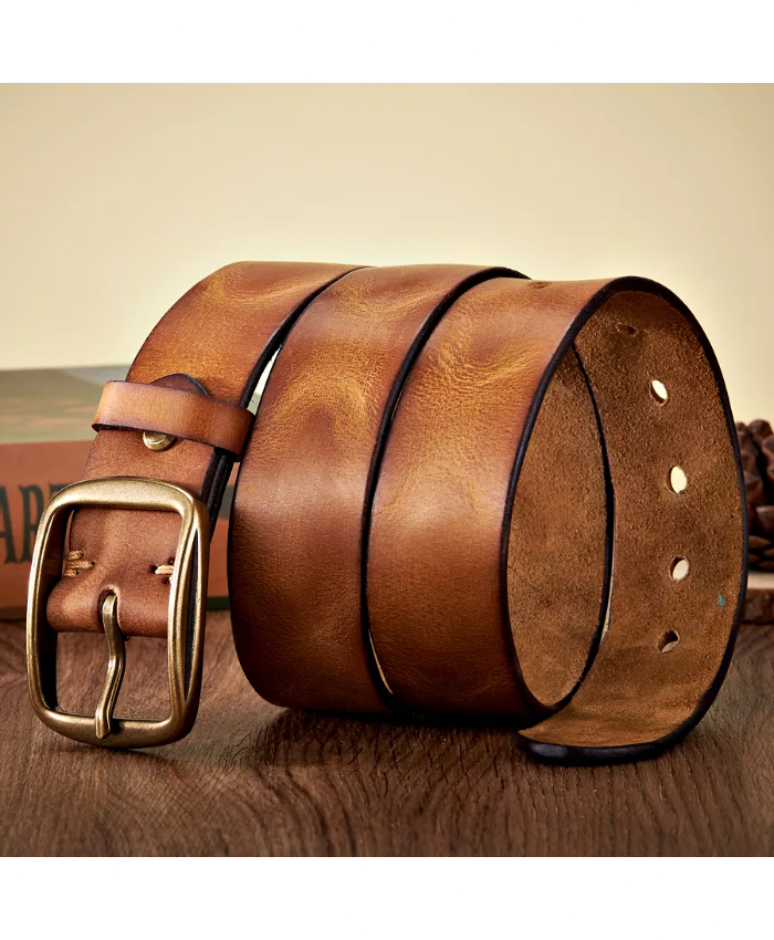 Genuine Thick Leather Cowboy Belt for Men – Casual Copper Buckle