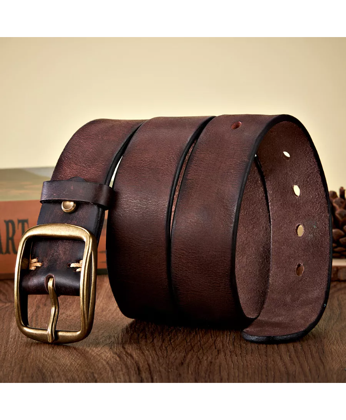 Genuine Thick Leather Cowboy Belt For Men – Casual Copper Buckle