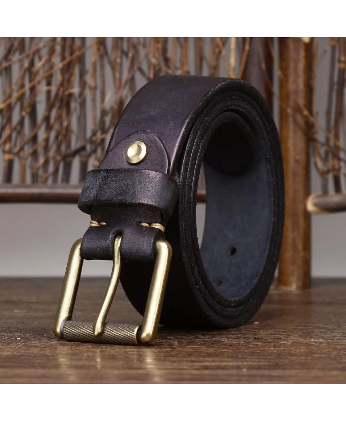 Vintage Wide Leather Belt for Men with Classic Metal Buckle