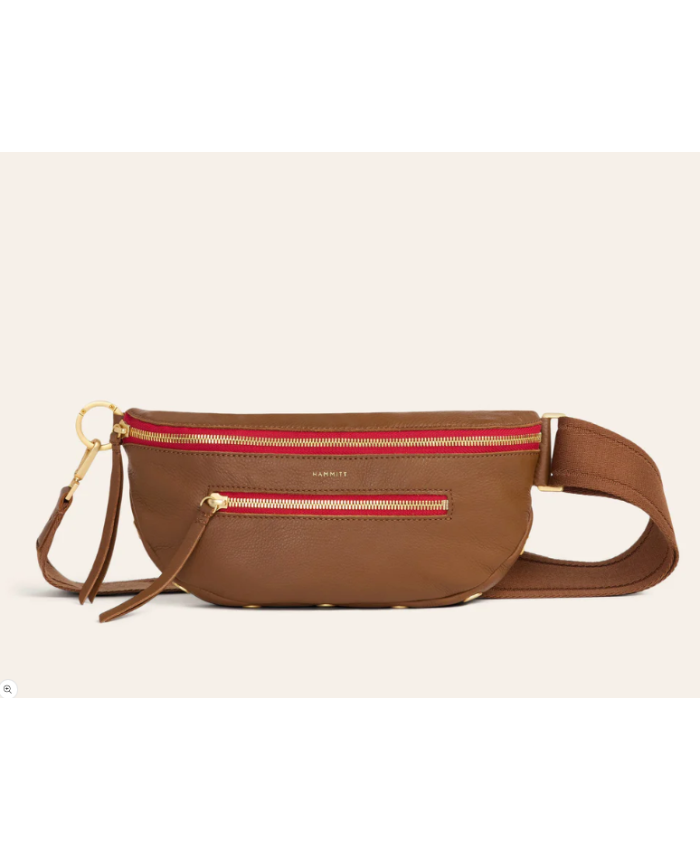 Charles Crossbody Med Mahogany Pebble/Brushed Gold Red Zip