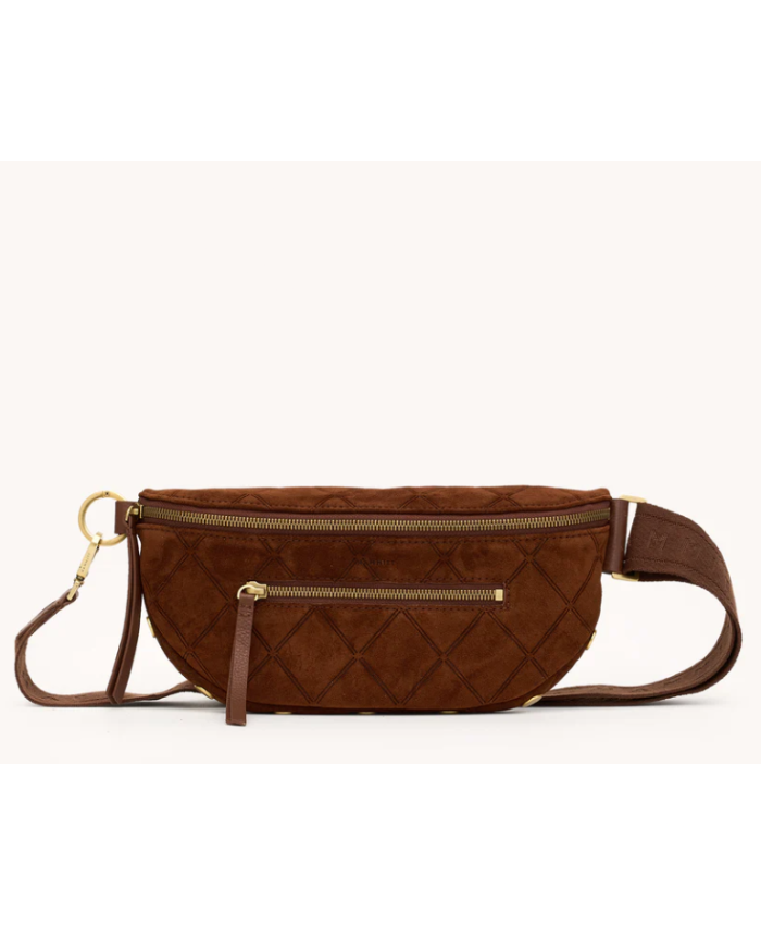 Charles Crossbody Med Chocolate Diamond Suede/Antique Gold
