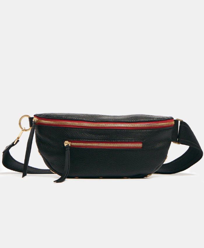 Charles Crossbody | Short Strap | Med Black/Brushed Gold Red Zip