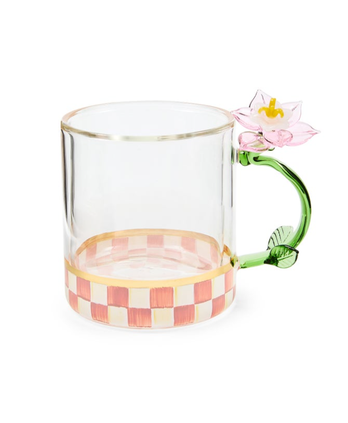 Rosy Check Flower Glass Mug