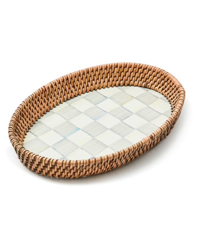 Check Enamel & Rattan Tray