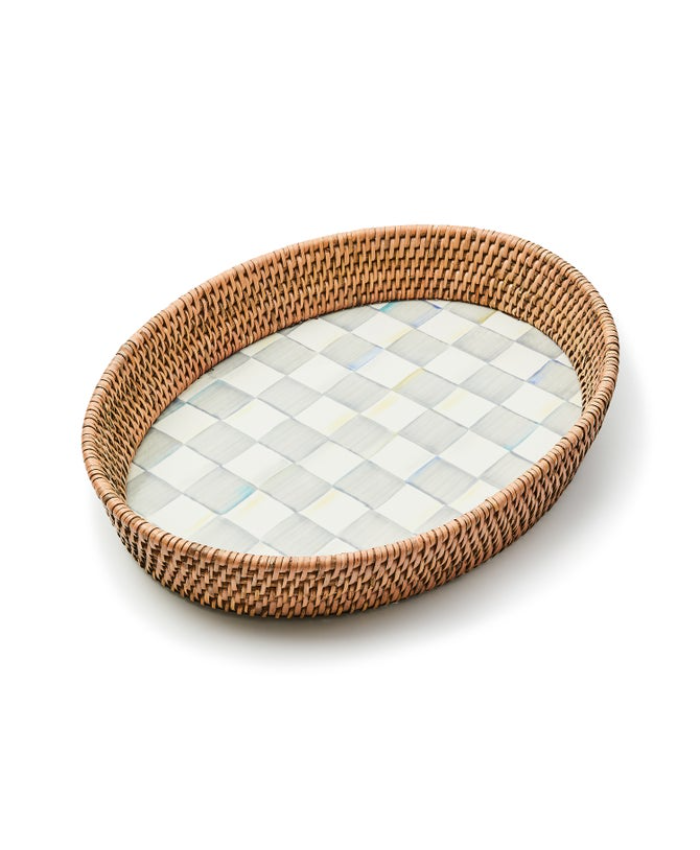 Check Enamel & Rattan Tray