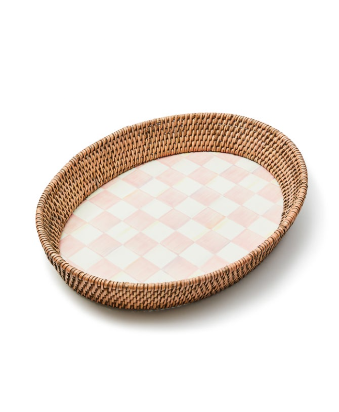 Check Enamel & Rattan Tray