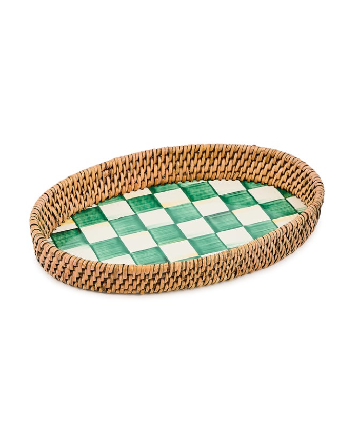 Check Enamel & Rattan Tray