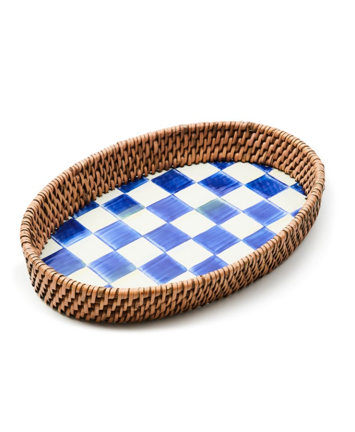 Check Enamel & Rattan Tray