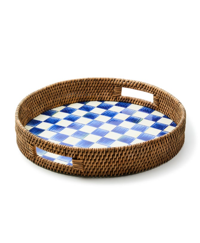 Check Enamel & Rattan Tray