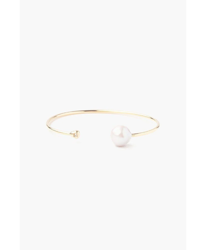 White Pearl and Gold Diamond Cuff