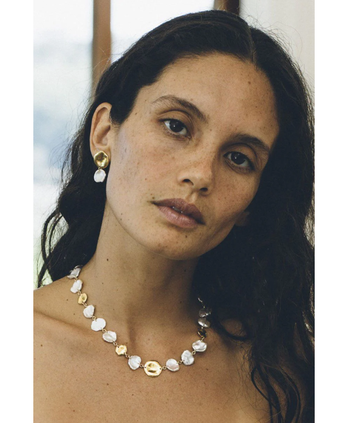 Two Tiered White Keshi Pearl Earrings