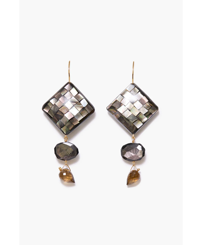Siren Square Drop Earrings Black MOP