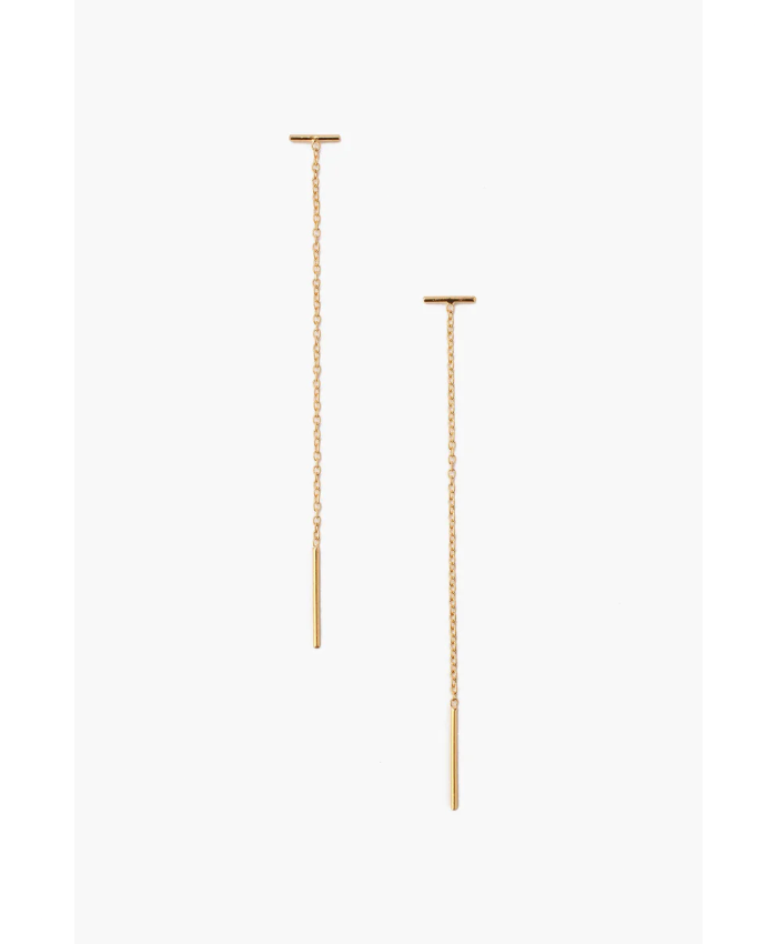 Gold Bar Chain Thread Earrings
